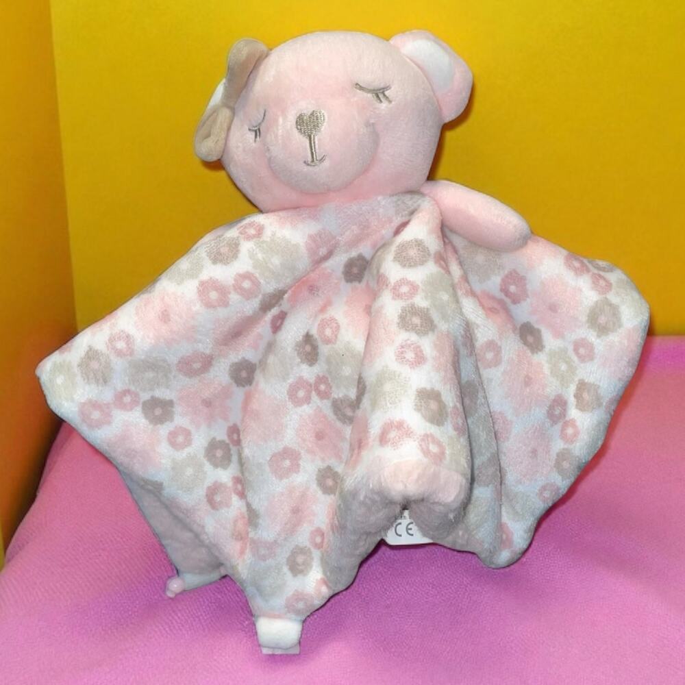 Dreamgro Teddy Bear Lovey Security Blanket Rattle Teether Plush Pink Toy 14"